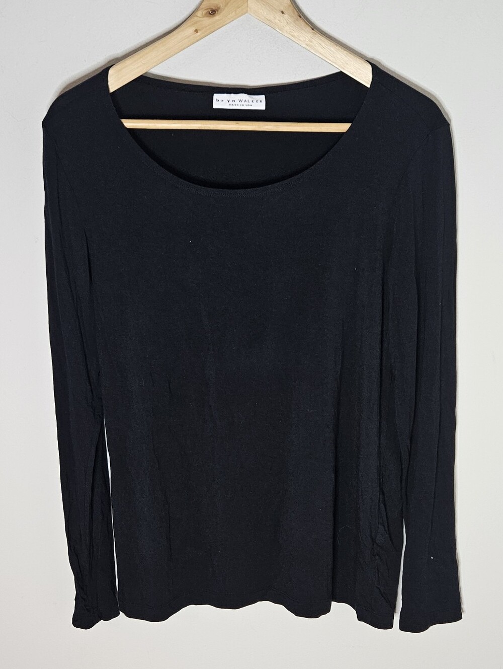 Bryn Walker Black Long-sleeve Scoop Neck Top Tee Shirt Stretch S Small